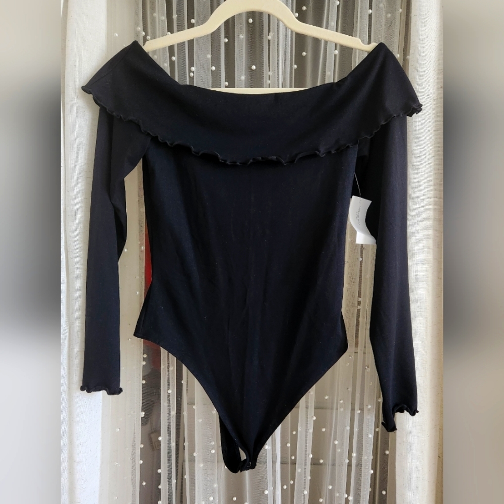 American Eagle Black Flounce Bodysuit
